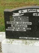
William Robert MAGARRY,
son brother,
accidentally drowned 25 April 1955 aged 18 years;
Wilfred John MAGARRY,
son brother,
accidentally killed 12 Dec 1953 aged 22 years;
Ruben Wilfred MAGARRY,
husband father grandfather,
died 5 Sept 1972 aged 65 years;
Elsie MAGARRY,
wife mother grandmother great-grandmother,
died 27 July 1995 aged 85 years;
Ronald Bert MAGARRY,
husband father grandfather,
died 10 April 1987 aged 45 years;
Killarney cemetery, Warwick Shire

