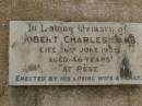 
Robert (Bob) Charles LAMB,
died 16 June 1935 aged 46 years,
erected by wife & family;
Killarney cemetery, Warwick Shire
