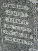 
Albert Hedley Joseph (Joe) EVANS,
son brother,
died 24 Jan 1945 aged 27 years;
Killarney cemetery, Warwick Shire
