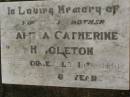 
Martha Catherine HIGGLETON,
mother,
died 18 Dec 1951 aged 76 years;
Killarney cemetery, Warwick Shire
