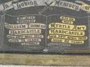 
William Thomas HARDCASTLE,
husband,
died 29 May 1973 aged 75 years;
Myrtle Amy HARDCASTLE,
wife,
died 29 April 1979 aged 82 years;
Killarney cemetery, Warwick Shire
