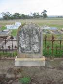 
Richard Arnold HOWELL,
died 17-7-1961 aged 96 years;
Sarah La Monte HOWELL,
wife of Richard Arnold HOWELL,
died 14 Oct 1935 aged 79 years;
George Salmon BACKHOUSE,
died 26 June 1885;
George, son,
died 29 April 1886 aged 6 months;
Killarney cemetery, Warwick Shire

