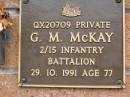 
G.M. MCKAY,
died 29-10-1991 aged 77 years;
Lawnton cemetery, Pine Rivers Shire
