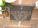 
Edna May DOHLE,
died 15 April 1997 aged 82 years;
Lawnton cemetery, Pine Rivers Shire
