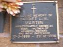 
Harriet L.M. (Addie) MARTIN,
mother of Kenneth, Richard & Irene Battersby,
10-3-1898 - 29-12-1996;
Lawnton cemetery, Pine Rivers Shire
