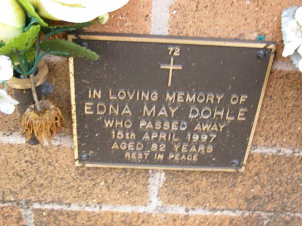 Edna May DOHLE,  | died 15 April 1997 aged 82 years;  | Lawnton cemetery, Pine Rivers Shire  | 