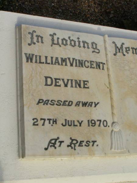 William Vincent DEVINE,  | died 27 July 1970;  | Lawnton cemetery, Pine Rivers Shire  | 