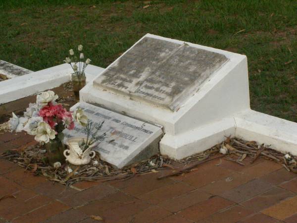 George William TURNBULL,  | husband father grandfather,  | died 19 April 1945 aged 46 years;  | Shirley Catherine TURNBULL,  | daughter sister,  | died 11 Dec 1940 aged 10 years;  | May Maria TURNBULL,  | mother grandmother,  | 30 July 1906 - 9 June 1991;  | Lawnton cemetery, Pine Rivers Shire  | 
