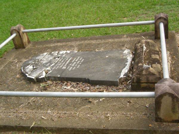 Senath Elizabeth,  | wife of J.E. WRIGHT,  | died 22 June 1906? aged 36 years;  | John Edwin WRIGHT,  | husband,  | died 6 April 1952 aged 81 years;  | Lawnton cemetery, Pine Rivers Shire  | 