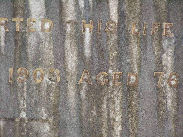 Mary Jull Collings HAM,  | died 7 March 1903 aged 76 years;  | Lawnton cemetery, Pine Rivers Shire  | 