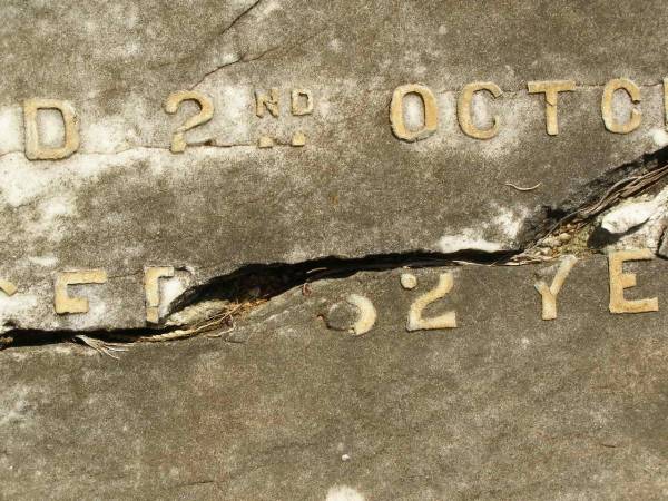 Elizabeth Wallet,  | wife of James GORDON  | died 5 July 1894 aged 70 years;  | James GORDON,  | died 2 Oct 1898 aged 82? years;  | Lawnton cemetery, Pine Rivers Shire  | 