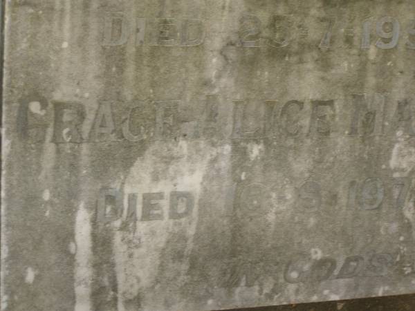 parents;  | Joseph Franklin BUTCHER,  | died 25-7-1959 aged 74 years;  | Grace Alice Maud BUTCHER,  | died 16-8-1972 aged 86 years;  | Lawnton cemetery, Pine Rivers Shire  | 