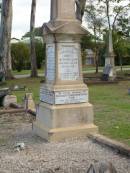 
John DOW,
father,
died 19 Oct 1935 ged 74 years;
Annie McArthur DOW,
mother,
died 14 March 1907 aged 43 years;
Robert McArthur DOW,
died illness POW Thailand
28 May 1943 aged 39 years;
Annie McArthur DOW,
died 23 April 1914 aged 24 years;
Lillias Mary DOW,
died 5 Sept 1929 aged 27 years;
Margaret Henderson Mowat DOW,
died 16 Jan 1971 aged 82 years;
Catherine MOWAT DOW,
died 12 Dec 1934 aged 42 years;
Isabella DOW,
died 23 Feb 1962 aged 66 years;
John DOW,
died 26 Jan 1968 aged 69 years;
Lawnton cemetery, Pine Rivers Shire
