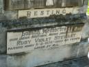 
Rupert Charles STEWART,
husband father,
died 2 July 1941 aged 59 years;
Alan James STEWART,
son,
died 18 June 1917 aged 7 months;
Ruby Violet STEWART,
mother nana grannie,
died 5-2-1979 aged 83 years;
Lawnton cemetery, Pine Rivers Shire
