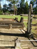 
James WHITE,
died 5 Aug 1898 aged 53 years;
Angelina Elizabeth,
wife,
died 26 Dec 1893 aged 35 years;
Catherine,
second wife,
died 30 May 1937 aged 82 years;
Lawnton cemetery, Pine Rivers Shire
