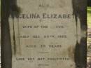 
James WHITE,
died 5 Aug 1898 aged 53 years;
Angelina Elizabeth,
wife,
died 26 Dec 1893 aged 35 years;
Catherine,
second wife,
died 30 May 1937 aged 82 years;
Lawnton cemetery, Pine Rivers Shire
