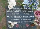 
Margaret SELLINGS,
5-6-1925 - 1-11-1991;
W.T. (Bill) SELLINGS,
21-9-1927 - 31-12-1992;
Lawnton cemetery, Pine Rivers Shire
