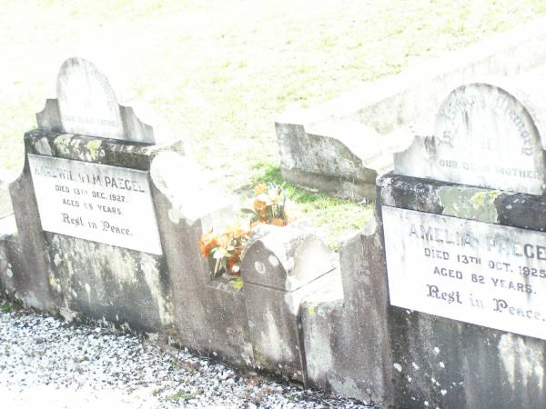 Karl Wilhelm PAEGEL,  | died 13 Dec 1927 aged 88 years;  | Amelia PAEGEL,  | died 13 Oct 1925 aged 82 years;  | Lockrose Green Pastures Lutheran Cemetery, Laidley Shire  | 