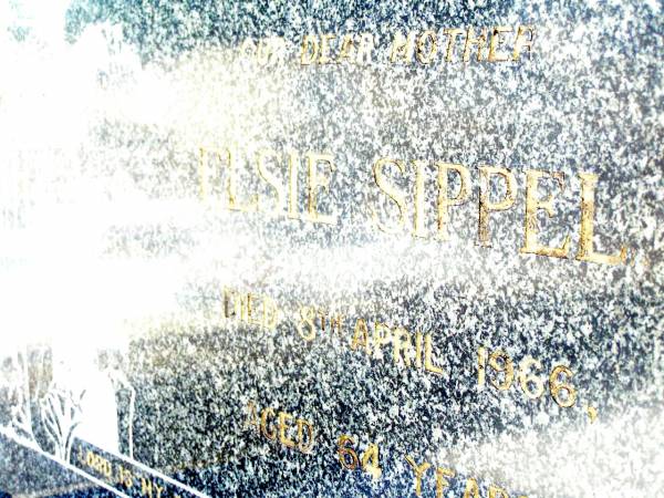 Elsie SIPPEL, mother,  | died 8 April 1966 aged 64 years;  | Lockrose Green Pastures Lutheran Cemetery, Laidley Shire  | 