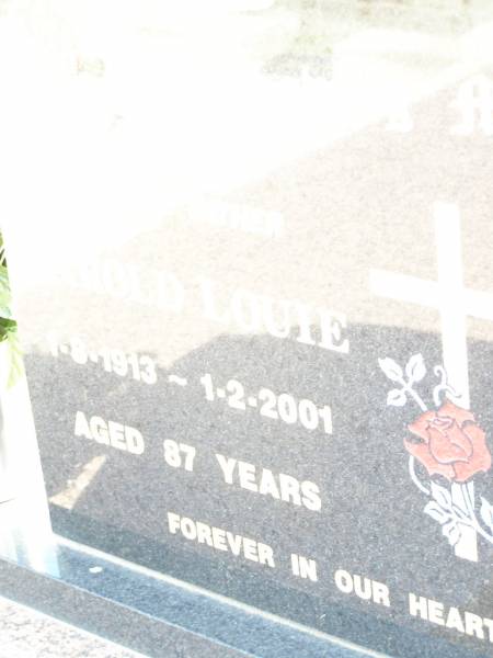 Harold Louie SPENGLER,  | 1-8-1913 - 1-2-2001 aged 87 years;  | Hazel Annie SPENGLER, mother,  | 27-3-1909 - 25-9-2001 aged 92 years;  | Lockrose Green Pastures Lutheran Cemetery, Laidley Shire  | 