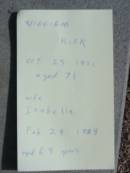 
William KIRK died 23 Oct 1881 aged 71 years;
wife Isabella died 28 Feb 1888 aged 68 years;
Logan Village Cemetery, Beaudesert
