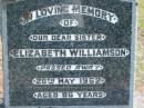 
sister Elizabeth WILLIAMSON died 20 May 1962 aged 86 years;
Logan Village Cemetery, Beaudesert
