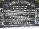 
son brother William Robert STOREY died 13 Nov 1942 aged 32 years;
husband father William STOREY died 22 Dec 1956 aged 74 years;
mother wife Minnie STOREY died 12 Sept 1971 aged 86 years;
Logan Village Cemetery, Beaudesert
