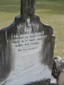 
Margaret Eleanor wife of Geo. H. COOKE died 4 Sept 1910 aged 44 years;
Logan Village Cemetery, Beaudesert
