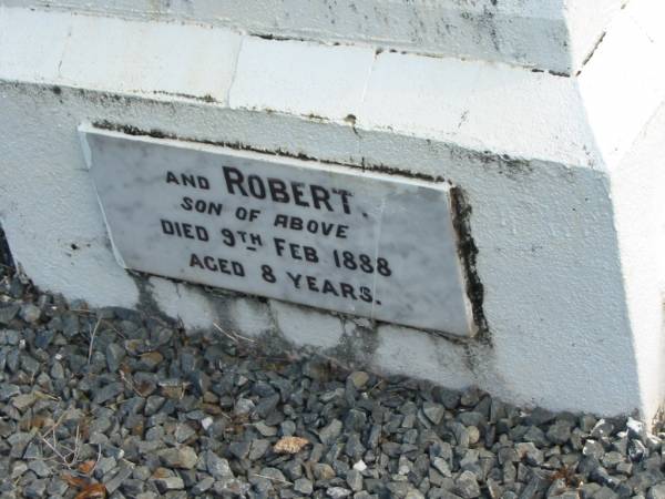 husband Samuel SMITH died 12 Oct 1886 aged 36 years;  | wife Agnes SMITH died 7 Nov 1939 aged 86 years;  | son Robert died 9 Feb 1888 aged 8 years;  | Logan Village Cemetery, Beaudesert  | 