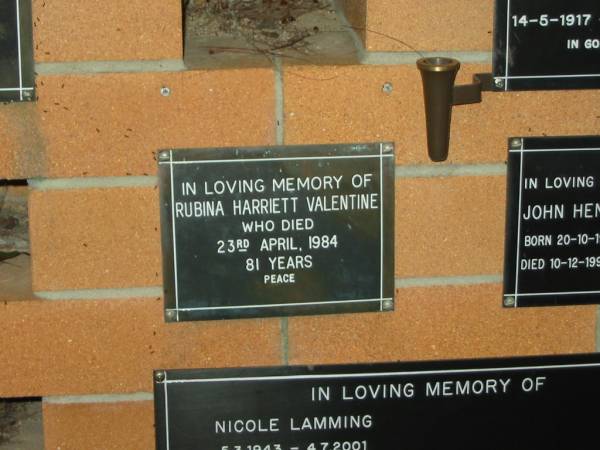 Rubina Harriett VALENTINE,  | died 23 April 1984 aged 81 years;  | Lower Coomera cemetery, Gold Coast  | 