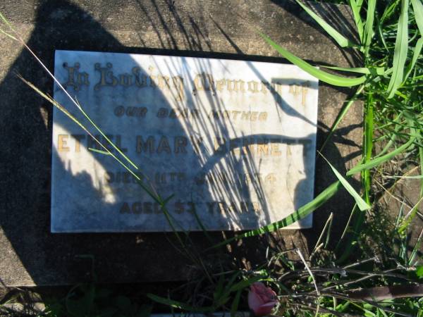 Ethel Mary BENNETT, mother,  | died 11 Jan 1954 aged 53 years;  | St Michael's Catholic Cemetery, Lowood, Esk Shire  | 