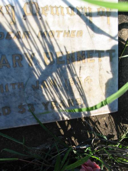 Ethel Mary BENNETT, mother,  | died 11 Jan 1954 aged 53 years;  | St Michael's Catholic Cemetery, Lowood, Esk Shire  | 