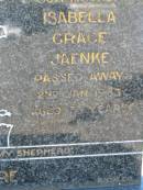 
Arthur E A JAENKE
18 May 1965, aged 83
Isabella Grace JAENKE
2 Jan 1983, aged 73
Lowood General Cemetery

