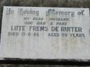 
Lute Frens De Ruiter 
d: 17 Aug 88, aged 59
(DeRUITER)
Lowood General Cemetery

