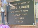 
Doris LUBKE
28 Aug 2003, aged 92
Lowood General Cemetery

