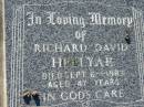 
Richard David HELLYAR
6 Sep 1983, aged 47
Lowood General Cemetery

