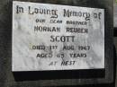 
Norman Reuben SCOTT
1 Aug 1967, aged 65

Clara Jane SCOTT
16 Jul 1982, aged 86
Lowood General Cemetery

