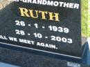 
Ruth ENGLAND
b: 26 Jan 1939, d: 28 Oct 2003
Lowood General Cemetery

