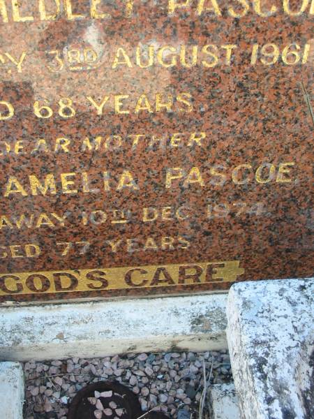 William Hedley PASCOE  | 3 Aug 1961, aged 68  | Alvina Amelia PASCOE  | 10 Dec 1974, aged 77  | Lowood General Cemetery  |   | 