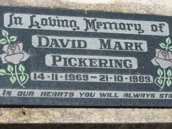 David Mark PICKERING  | b: 14 Nov 1969, d: 21 Oct 1989  | Lowood General Cemetery  |   | 