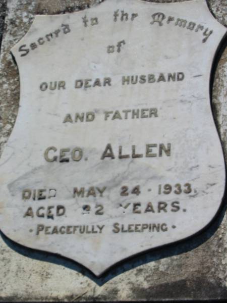 Geo ALLEN  | 24 May 1933, aged 22  | Lowood General Cemetery  |   | 