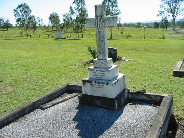 John BUTTERFIELD  | 24 May 1919, aged 62  | Ellen BUTTERFIELD  | 24 May 1944, aged 84  | Lowood General Cemetery  |   | 