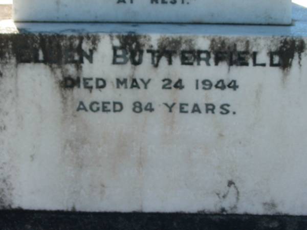 John BUTTERFIELD  | 24 May 1919, aged 62  | Ellen BUTTERFIELD  | 24 May 1944, aged 84  | Lowood General Cemetery  |   | 