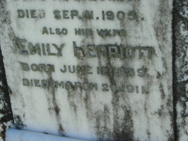 John Flewell SMITH  | b: 29 Aug 1837, d: 11 Sep 1905  | (wife) Emily Herriott  | b: 12 Jun 1839, d: 29 Mar 1911  | Lowood General Cemetery  |   | 