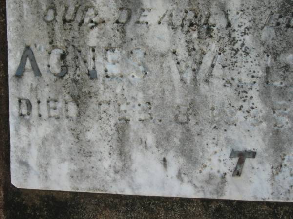 (husband) William PATRICK  | 11 Oct 1950, aged 62  | Agnes Wallace PATRICK  | 8 Feb 1965, aged 78  | Lowood General Cemetery  |   | 