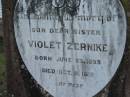 Violet ZERNIKE, born 23 June 1893 died 9 Oct 1915, sister;
Lowood Trinity Lutheran Cemetery (Bethel Section), Esk Shire