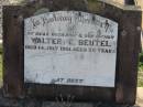 Walter E. BEUTEL, died 14 July 1951 aged 56 years, husband, father;
Lowood Trinity Lutheran Cemetery (Bethel Section), Esk Shire