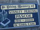 Stanley Percival PASCOE, 1916-2000;
Lowood Trinity Lutheran Cemetery (Bethel Section), Esk Shire