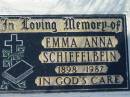 Emma Anna SCHIEFELBEIN, 1898-1987;
Lowood Trinity Lutheran Cemetery (Bethel Section), Esk Shire
