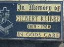 Gilbert KLIBBE, 1919-1988;
Lowood Trinity Lutheran Cemetery (Bethel Section), Esk Shire